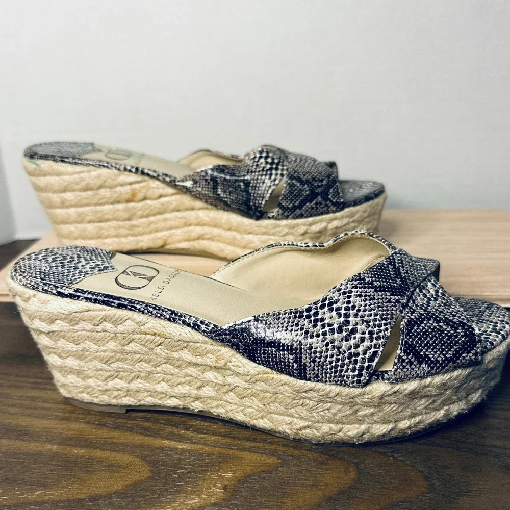 Kelsi Dagger‎ Bianca Snakeskin Print Espadrille Wedge Sandals Grey Black Size 6